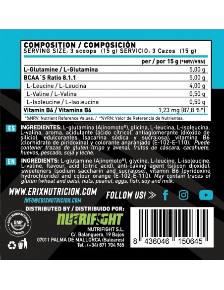 Glutamina + BCAA AJINOMOTO 300 gr (Sabor Mango)