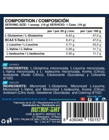 BCAA´S + GLUTAMINA 500 G LIMÓN