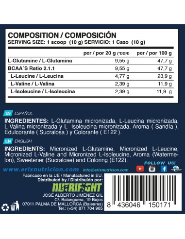 BCAA´S + GLUTAMINA 500 G SANDÍA