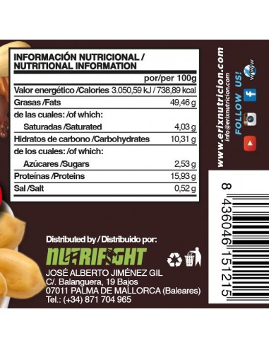 Crema de Cacahuete Chocolate - Erix Nutrición