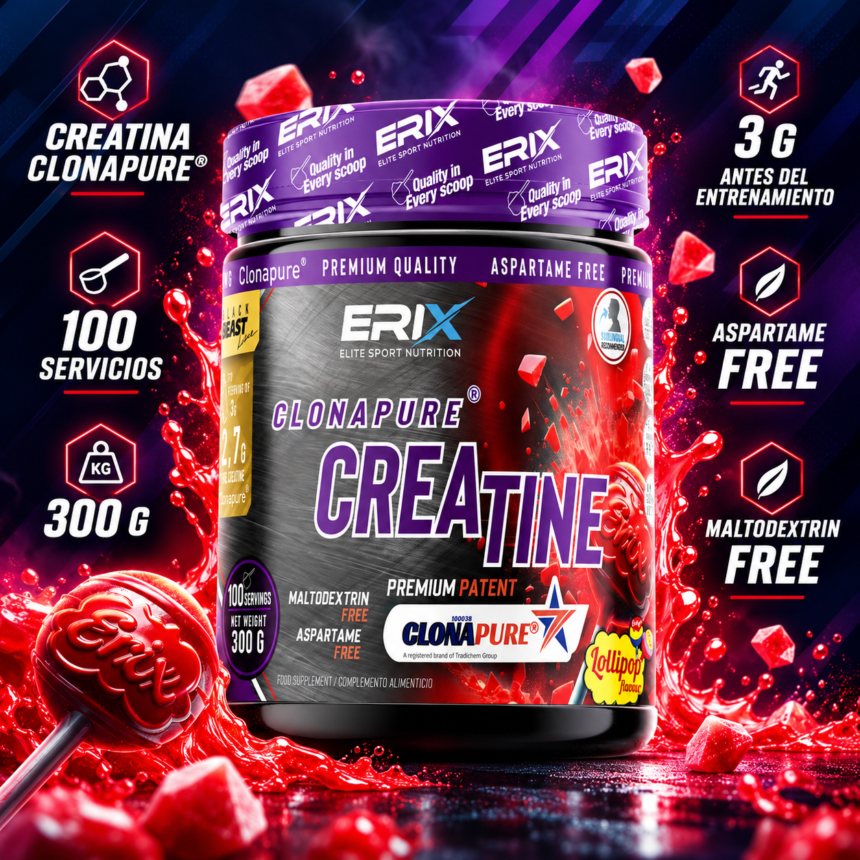 Clonapure Creatine ERIX sabor Piruleta